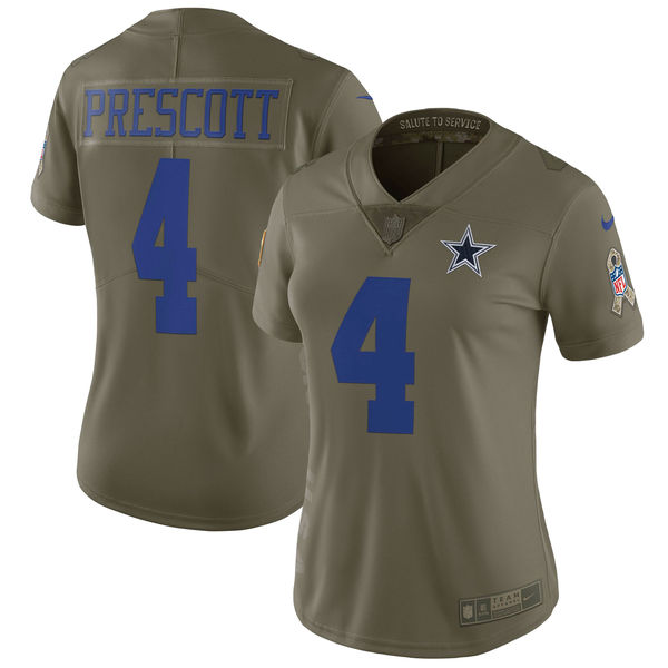 Women Dallas cowboys 4 Prescott Nike Olive Salute To Service Limited NFL Jerseys